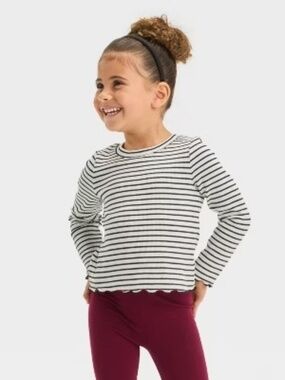 Cat & Jack Toddler Girls' Ribbed Long Sleeve T-Shirt in Black & White Stripes